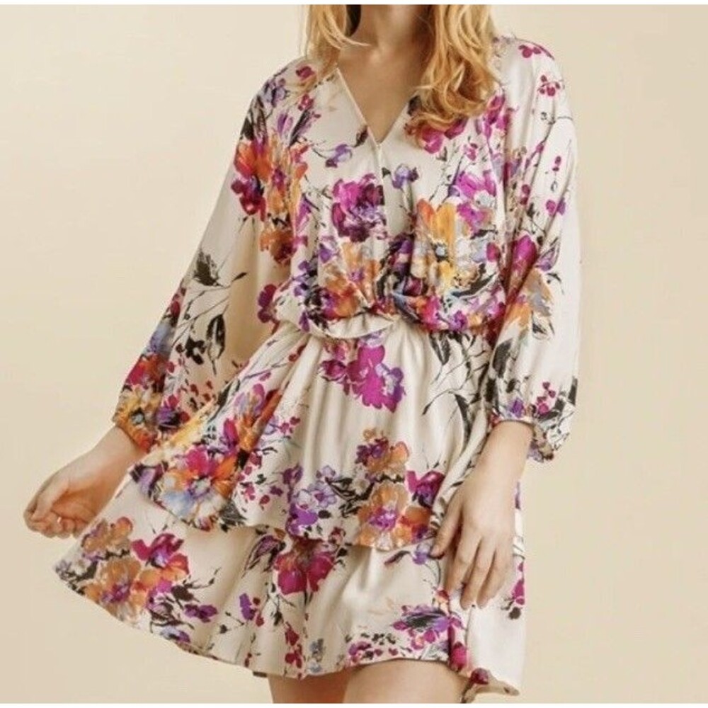 UMGEE Kindness Grows Floral Layered Mini Dress Boho Beachy Women's Size Med NWT